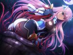  1girl armor ass black_bodysuit blue_eyes blush bodysuit breasts clenched_teeth covered_nipples divine_heart_makina divine_heart_makina_(character) dutch_angle floating_hair full_moon game_asset grimace hair_ornament kagemusya kurusu_makina_(divine_heart_makina) large_breasts long_hair looking_at_viewer magical_girl moon night nipples non-web_source official_art outdoors pink_hair restrained self-datamine skin_tight solo sweatdrop teeth tentacles torn_bodysuit torn_clothes variant_set very_long_hair visual_novel_cg vore 