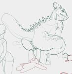 2026 anthro bodily_fluids butt claws crouching deathclaw digital_drawing_(artwork) digital_media_(artwork) dripping duo_focus erection fallout female genital_fluids genitals grey_background group human human_on_anthro humor imminent_facesitting imminent_sex interspecies looking_down looking_up lying male male/female mammal microsoft on_back presenting presenting_hindquarters presenting_vulva scalie simple_background sketch smile spines syn-6 vaginal_fluid_drip vaginal_fluids vulva