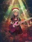  1girl 7-string_guitar absurdres animal_ears artist_request ascot bang_dream! bang_dream!_it's_mygo!!!!! bang_dream!_our_notes beret black_capelet black_skirt capelet chair chandelier commentary_request electric_guitar extended_range_guitar green_hair guitar guitar_strap hat highres holding holding_guitar holding_instrument instrument long_hair looking_at_viewer mortis_(bang_dream!) mortis_(costume)_(bang_dream!) official_art pantyhose pantyhose_under_shorts parted_lips red_hat red_shorts schecter_guitar see-through_clothes see-through_sleeves shorts shorts_under_skirt skirt solo speaker standing wakaba_mutsumi white_ascot 