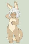 2026 3_toes 5_fingers anthro bangs biped blush blush_lines bob_cut breasts claw_fingers claws collarbone countershading eyelashes facial_markings featureless_breasts featureless_crotch feet female female_anthro fingers front_view full-length_portrait fur green_background green_eyes grey_claws hair hand_behind_head head_markings hi_res horizontal_pupils made_in_abyss mammal markings mouth_closed nanachi narehate nude nude_anthro nude_female plantigrade plinkgrn portrait pupils signature simple_background small_breasts solo tail tan_body tan_ears tan_fur tan_inner_ear tan_tail tapering_tail toes white_eyelashes white_hair