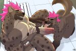 abs all_fours anthro anthro_on_anthro big_penis black_nose blue_hair brown_body brown_fur butt duo erection fur genitals glans hair hi_res humanoid_genitalia humanoid_penis hyena licking male male/male mammal markings muscular muscular_anthro muscular_male nexus nipples nude nude_anthro nude_male open_mouth open_smile oral pecs penile penis penis_lick pink_hair pubes sex smile spots spotted_body spotted_fur spotted_hyena stephen_mthembu tail tongue tongue_out trevor_(jakewolf00) vein veiny_penis