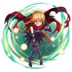  1girl adjusting_hair artist_request black_dress black_gloves black_shoes blonde_hair chain cloak closed_mouth dress evileye_(overlord) fantasy floating_clothes full_body game_asset gloves grand_summoners green_aura hand_on_own_knee hand_up hood hooded_cloak leaning_forward long_hair looking_at_viewer official_art overlord_(maruyama) pantyhose red_cloak shoes simple_background smile solo standing third-party_source torn_cloak torn_clothes torn_gloves torn_pantyhose transparent_background 