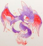  alternate_color animal_focus apple_rainy bright_pupils charizard chibi chibi_only claws closed_mouth colored_lineart commentary_request dragon dragon_wings embers fang fire flame-tipped_tail full_body highres mega_charizard_y mega_pokemon no_humans pokemon pokemon_(creature) pokemon_focus red_eyes shiny_pokemon simple_background solo tail traditional_media white_background white_pupils wings 
