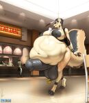2025 absurd_res after_vore ambiguous_species animal_genitalia animal_penis anthro areola balls barefoot belly big_belly breasts chair digitigrade drinking drinking_straw english_text equid equine equine_genitalia equine_penis erection exhibitionism feet food_court furniture genital_piercing genitals group gynomorph hi_res horse huge_belly hyper hyper_belly intersex male mall mammal mephitid navel nipples nude owligatorstudios penis piercing prey_bulge public public_nudity remmecks scrotum_piercing skunk text vore