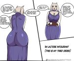 absurd_res alexmatt9001 anthro big_breasts big_butt boss_monster_(undertale) bovid breasts butt caprine clothed clothing comic dairy_products deltarune dialogue english_text feet female food fur goat hi_res horn huge_breasts huge_butt huge_thighs mammal mature_anthro mature_female milk purple_clothing simple_background solo text thick_thighs toes toriel toriel_(deltarune) undertale undertale_(series) white_background white_body