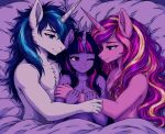 absurd_res anthro bed bed_sheet bedding blanket breasts brother_(lore) brother_and_sister_(lore) chest_tuft cleavage clothed clothing equid equine female friendship_is_magic furniture group hasbro hi_res horn hug husband_and_wife incest_(lore) inner_ear_fluff luniveravini male male/female mammal married_couple my_little_pony mythological_creature mythological_equine mythology nude princess_cadance_(mlp) shining_armor_(mlp) sibling_(lore) sister_(lore) trio tuft twilight_sparkle_(mlp) unicorn