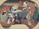 19th_century ambiguous_anthro ambiguous_gender ancient_art anthro asian_clothing biped boat bridge clothed clothed_ambiguous clothed_anthro clothing detailed_background domestic_cat east_asian_clothing felid feline felis footwear fur geta group hi_res japanese_clothing japanese_text kimono looking_at_another mammal narrowed_eyes obi outside pattern_clothing paws pier standing text traditional_media_(artwork) trio utagawa_kuniyoshi vehicle water watercraft whiskers