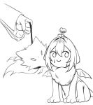  1girl 1other arknights commentary demon_wings gargoyle ghost highres lappland_(arknights) lappland_the_decadenza_(arknights) leash nervous_sweating nsd_cre questioning_statue_(arknights) smelling sweat untranslatable_commentary wings wolf 