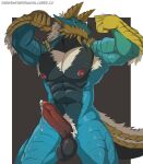 abs anthro areola armpit_hair aroused balls biceps biped bodily_fluids body_hair capcom chest_hair darkenstardragon dripping erection fanged_wyvern flexing foreskin fur genital_fluids genitals glans hi_res horn humanoid_genitalia humanoid_penis male male_anthro monster_hunter muscular muscular_anthro muscular_male nipples non-mammal_nipples partially_retracted_foreskin pecs penis precum precum_drip presenting pubes saggy_balls shaft_divide solo uneven_balls zinogre