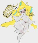 absurd_res biped blush dialogue english_text female female_humanoid fir3born generation_3_pokemon genitals heart_symbol hi_res humanoid jirachi legendary_pokemon looking_at_viewer nintendo nude nude_female nude_humanoid open_mouth pokemon pokemon_(species) solo text thick_thighs tongue vulva white_body
