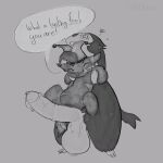 1:1 2026 3_fingers 3_toes anthro anthro_on_feral arthur_(mewgenics) artist_name balls bestiality big_balls big_penis black_eyebrows bodily_fluids clothing digital_drawing_(artwork) digital_media_(artwork) domestic_cat dripping duo dusty_(motherfan31) ear_piercing english_text erection eyebrows eyes_closed eyewear facial_markings featureless_crotch featureless_feet feet felid feline felis feral fingers fool's_hat foreskin fur generation_2_pokemon genital_fluids genitals glans glasses grey_background greyscale hat head_markings headgear headwear hi_res holding_another huge_balls huge_penis humanoid_genitalia humanoid_penis hybrid_genitalia hybrid_penis hyper hyper_genitalia hyper_penis imminent_sex it'll_never_fit jester larger_male male male/male mammal markings medial_ring medial_ringed_humanoid_penis medial_ringed_hybrid_penis mewgenics monochrome nintendo null paws penis piercing pokemon pokemon_(species) precum precum_drip saggy_balls short_tail simple_background size_difference smaller_male smile spiral spiral_eyes squiggly_lines striped_body striped_ears striped_face striped_fur stripes tail text tnfdarent toes toothy_grin typhlosion wearing_glasses