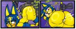abdominal_bulge ambiguous_penetration animal_crossing ankha_(animal_crossing) anthro anus ass_up big_butt blue_anus blue_body blue_eyes blue_eyeshadow blue_fur blue_hair blue_nose blue_vulva blush bodily_fluids breath butt comic cum cum_in_ass cum_in_vagina cum_inside domestic_cat duo eyelashes eyeshadow fangs feet felid feline felis female fur genital_fluids genitals hair hi_res leaking_cum linyxart looking_back makeup male male/female mammal markings nintendo nude open_mouth penetration pink_eyes rear_view sex short_hair side_view sound_effects striped_markings striped_tail stripes tail tail_grab tail_markings teeth text thick_thighs uraeus vulva wide_hips yellow_body yellow_fur