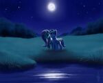 2012 5:4 blue_body detailed_background duo equid equine eyelashes feathered_wings feathers female fluttershy_(mlp) friendship_is_magic glistening glistening_eyes grass hair hasbro hi_res mammal moon multicolored_hair my_little_pony mythological_creature mythological_equine mythology night outside pegasus pink_hair plant pupils rainbow_dash_(mlp) reflection sky star starry_sky water whitediamonds wings yellow_body