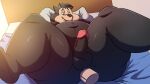 16:9 2026 anal anal_penetration anthro balls bed belly big_belly black_body black_nose disembodied_penis disney erection felid feline furniture genitals glans goof_troop hi_res humanoid_genitalia humanoid_penis jazziseqing jking1200 male mammal navel nude overweight overweight_male penetration penile penile_penetration penis penis_in_ass pillow pj_(goof_troop) solo widescreen