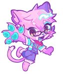 3_toes 4_fingers alpha_channel anthro august_(meowmcmeow) azuma_121 biped blue_body blue_clothing blue_fur blue_nose blue_pawpads blue_shirt blue_tongue blue_topwear chibi claws clothed clothing collar digital_media_(artwork) dipstick_tail domestic_cat eyewear facial_markings fangs feet felid feline felis fingers fur glasses head_markings heart_(marking) heart_symbol hi_res looking_at_viewer male mammal markings multicolored_body multicolored_fur open_mouth open_smile overalls pattern_clothing pattern_shirt pattern_topwear pawpads paws pink_body pink_fur pink_tail red_collar sharp_teeth shirt simple_background smile solo striped_clothing striped_shirt striped_topwear stripes tail tail_markings teeth toes tongue toony topwear transparent_background white_body white_clothing white_fur white_shirt white_tail white_topwear
