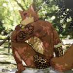  2018 abs anthro biceps canid canine canis clothing digital_media_(artwork) fur hi_res kemono male mammal muscular muscular_male nipples pecs solo ssu_open tattoo wolf 