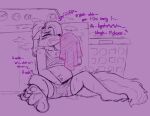 accessory anthro appliance arllanaeats blush blush_lines bodily_fluids bra clenched_teeth clothing dialogue digital_drawing_(artwork) digital_media_(artwork) english_description english_text eyes_mostly_closed female fingering hair hair_accessory hair_tie hi_res laundry_basket laundry_machine looking_pleasured masturbation narrowed_eyes sitting sitting_on_ground sketch slightly_chubby slightly_chubby_anthro slightly_chubby_female sniffing sniffing_clothes solo spread_legs spreading sweat sweaty_face sweaty_legs tail talking_to_self teeth text tied_hair underwear vaginal vaginal_fingering vaginal_masturbation washing_machine