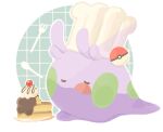  chef_hat closed_eyes commentary_request food fork goomy hat ice_cream kome117tkg no_humans pancake plate poke_ball poke_ball_(basic) pokemon pokemon_(creature) spoon tongue tongue_out 