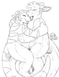 2025 ambiguous_gender animate_inanimate anthro ashley_(ashleywilde0) cuddling duo genderfluid_(lore) kangaroo kerchief living_plushie macropod mammal marsupial monochrome mustelid nonbinary_(lore) nude otter plushie rick_griffin seam_(sewing) sketch smile tusks west_of_heaven