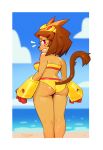2026 3zoom absurd_res anthro beach big_breasts big_butt black_nose border breasts brown_body brown_fur brown_hair butt clothing cloud domestic_cat eyelashes eyewear eyewear_on_head felid feline felis female female_anthro fur gameoverse glitch_productions goggles goggles_on_head hair hi_res kit_bodega looking_at_viewer looking_back looking_back_at_viewer mammal pink_eyes portrait rear_view sea shoreline short_hair sky solo swimwear thick_thighs three-quarter_portrait water whiskers white_border wide_hips yellow_clothing yellow_swimwear
