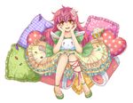  candy food frilled_pillow frills long_hair looking_at_viewer original pillow pink_hair simple_background sino_(sasami) smile solo white_background 