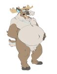 absurd_res anthro belly belly_rub big_belly canson cedarbou deer hi_res male mammal new_world_deer open_mouth overweight overweight_male reindeer solo standing