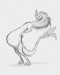 2026 anthro belly big_belly claws convexpert disney dragon eastern_dragon eyes_closed female fur hair hand_on_hip hi_res horn mane monochrome mouth_closed mythological_creature mythological_scalie mythology nude pregnant pregnant_anthro pregnant_female raya_and_the_last_dragon scalie sisu_(ratld) solo standing tail