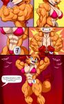 abs absurd_res anthro biceps big_muscles bikini blue_eyes bodybuilder_competition calf_muscles canid canine clothing comic deltoids english_text female flexing fox fur hair hi_res huge_muscles hyper hyper_muscles mammal muscular muscular_female numbered_tag orange_body orange_fur pecs_with_breasts pose rakoongrey red_body red_fur ribbons smile solo swimwear tail text triceps two-piece_swimsuit vein veiny_muscles zoey_(rakoongrey)
