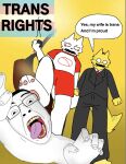 2026 5_fingers anthro black_bottomwear black_clothing black_hair black_nose black_pants bottomwear canid canine canis chudjak clothing dialogue digital_drawing_(artwork) digital_media_(artwork) english_text erika_(mau_makan_apa) eyewear fingers fox fur gigo_mansur glass glasses green_body green_fur green_stripes group hair hand_holding hi_res human humor kick lgbt_pride male mammal mau_makan_apa meme open_mouth pants pawpads pink_pawpads pride_colors quazoy red_body red_bottomwear red_clothing red_fur red_shirt red_shorts red_topwear shirt shorts speech_bubble stripes suit teeth_showing text third-party_edit tongue tongue_out topwear trans_(lore) trans_woman_(lore) transgender_pride_colors trio violence wearing_glasses white_body white_clothing white_fur white_shirt white_topwear wolf yellow_body yellow_fur