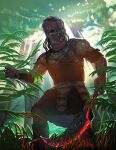 absurd_res alien clothed clothing dek_(predator) dreadlocks forest hi_res humanoid jackiry jungle male mandibles melee_weapon plant predator:_badlands predator_(franchise) red_glow scales scratch solo sword tree weapon yautja