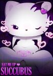 anthro bat_wings blush bottomless chibi clothed clothing duo english_text eyelashes eyeshadow female fur halftone heart_spade_tail hello_kitty_(character) hello_kitty_(series) hi_res human makeup male male/female mammal membrane_(anatomy) membranous_wings mouthless partially_clothed penetration pink_eyes sanrio skimpy succubus_costume text topwear topwear_only touboutenshi vaginal vaginal_penetration white_body white_fur wings womb_tattoo