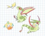  carrying claws closed_eyes commentary_request eye_contact floating flygon flygonlove330 from_side grid_background highres jirachi looking_at_another multiple_views pokemon pokemon_(creature) pokemon_focus simple_background tanzaku trapinch u_u white_background wings 