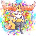1:1 2024 ambiguous_anthro ambiguous_gender annyui0611 anthro blush blush_stickers braixen canid colorful_theme digital_drawing_(artwork) digital_media_(artwork) dipstick_tail front_view full-length_portrait generation_6_pokemon hi_res japanese_description looking_at_viewer mammal markings nintendo object_in_tail on_one_leg open_mouth open_smile pokemon pokemon_(species) portrait smile snout solo standing stick stick_in_tail tail tail_markings translated_description