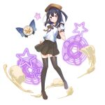  artist_request backpack bag beret black_hair black_thighhighs blush blush_stickers brown_hat brown_ribbon brown_shoes closed_mouth dust fate/kaleid_liner_prisma_illya fate_(series) full_body game_asset grand_summoners hair_ornament hairclip hat loafers looking_at_viewer magic_circle magical_sapphire miyu_edelfelt official_art pleated_skirt ribbon shirt shoes short_hair short_sleeves simple_background skirt star_(symbol) thighhighs third-party_source transparent_background white_shirt zettai_ryouiki 