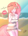 accessory anthro beach bow_ribbon breasts cleavage clothed clothing colored_nails female hair hair_accessory hair_bow hair_over_eye hair_ribbon kiss_mark mammal mephitid nails nayanabo nipple_outline pookie_(nayanabo) ribbons skunk solo tube_dress