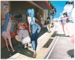  6+girls absurdres ahoge alternate_costume alternate_hairstyle anchor_(nikke) anis_(nikke) anis_(sparkling_summer)_(nikke) ass bare_legs bench black_hair black_hairband black_sandals black_shirt blue_eyes blue_hair blue_pants blue_shorts blue_sky blurry blush blush_stickers breasts brown_sandals brown_shorts bug_cage butterfly_net camisole casual chibi cleavage cloud cloudy_sky colored_inner_hair commentary contrapposto copyright_name day denim denim_shorts depth_of_field dorothy_(nikke) dress eating electric_fan english_commentary exia_(nikke) fang gashapon glasses goddess_of_victory:_nikke green_eyes green_hair grey_hair grin guest_art hair_between_eyes hair_ornament hairband hairclip hand_net hand_on_own_hip handheld_game_console helm_(nikke) high_heel_sandals high_heels high_ponytail highres holding holding_handheld_game_console holding_net jam_(nandade) jeans leviathan_(nikke) little_mermaid_(nikke) logo long_hair_between_eyes long_sidelocks mast_(nikke) medium_breasts mirror moran_(nikke) mori_(nikke) motor_vehicle multicolored_hair multiple_girls nihilister_(nikke) nintendo_switch off-shoulder_shirt off_shoulder official_art on_bench on_scooter one_eye_closed outdoors oversized_clothes oversized_shirt pants pantylines parasol peeking_out pink_hair ponytail poster_(object) purple_eyes red_eyes red_hair rei_(nikke) rimless_eyewear round_eyewear sandals scooter second-party_source shadow shirt short_shorts shorts sidelocks sitting skin_fang sky sleeveless sleeveless_shirt smile spaghetti_strap squatting standing star-shaped_pupils star_(symbol) star_hair_ornament storefront straight_hair streaked_hair street_gutter sweat symbol-shaped_pupils syuen_(nikke) tiptoes traffic_mirror tree umbrella vending_machine watermark waving white_camisole white_dress white_hair white_mouth white_sandals white_shirt white_streaks white_umbrella ziz_(nikke) 