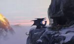 ambiguous_feral ambiguous_gender azusis blue_body blue_scales cloud day dragon egg feral horn hugh_ebdy long_neck membrane_(anatomy) membranous_wings mountain mythological_creature mythological_scalie mythology nest outside quadruped scales scalie shaded sky snow solo tail wings