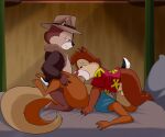 69_position anal anal_penetration anthro bed brown_body brown_fur chip_'n_dale_rescue_rangers chip_(disney) chipmunk clothed clothing coat dale_(disney) digital_media_(artwork) disney eastern_grey_squirrel erection feet fellatio fingers fur furniture genitals grey_squirrel ground_squirrel group group_sex hanna-barbera hat headgear headwear hi_res holding_both_legs lonbluewolf lying male male/male male_penetrated male_penetrating male_penetrating_male mammal nude on_back on_bed once_upon_a_forest open_clothing open_coat open_mouth open_topwear oral oral_penetration penetration penile penile_penetration penis penis_in_ass rodent sciurid sex shirt smile sucked_and_plowed tail threesome toes topwear tree_squirrel trio waggs