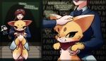 2026 absurd_res akanezawa_reiko atlus black_sclera blue_clothing blue_shirt blue_topwear bodily_fluids canid canine chefei clothing comic dialogue dipstick_tail duo english_text female feral fox fur hi_res human mammal markings megami_tensei multi_tail sega shin_megami_tensei:_if... shirt speech_bubble tachidomatte tail tail_markings tears text topwear uchida_tamaki yellow_body yellow_eyes yellow_fur