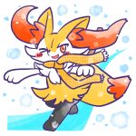 1:1 2024 ambiguous_anthro ambiguous_gender annyui0611 anthro biped blush blush_stickers braixen canid digital_drawing_(artwork) digital_media_(artwork) digitigrade full-length_portrait generation_6_pokemon hi_res looking_at_viewer mammal mostly_nude nintendo one_eye_closed open_mouth open_smile perspective-incorrect_plaid pokemon pokemon_(species) portrait scarf scarf_only simple_background smile solo walking wink winking_at_viewer