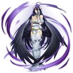  1girl ahoge albedo_(overlord) arm_under_breasts artist_request bare_shoulders black_feathers black_hair black_wings breasts cleavage clothing_cutout demon_girl demon_horns dress fantasy feathered_wings feathers full_body game_asset gloves gold_trim grand_summoners hair_between_eyes hand_on_own_cheek hand_on_own_face hip_vent horns large_breasts long_hair looking_at_viewer low_horns low_wings official_art overlord_(maruyama) simple_background slit_pupils smile solo spider_web_necklace standing third-party_source transparent_background under-elbow_gloves very_long_hair white_dress white_gloves white_horns wings yellow_eyes 