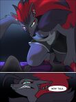 2026 absurd_res anthro anthrofied blue_eyes claws comic dialogue digital_media_(artwork) ear_piercing ear_ring english_text facial_piercing first_person_view generation_5_pokemon glowing glowing_eyes hi_res inner_ear_fluff lucky_(odeko-yma) nintendo nose_piercing nose_ring nova_(odeko-yma) odeko-yma piercing pokemon pokemon_(species) pokemon_mystery_dungeon pokemorph red_claws ring_piercing septum_piercing septum_ring signature speech_bubble spike_chunsoft text tuft zoroark