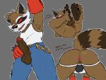 4:3 anthro anus balls bodily_fluids brown_body butt clothing ear_piercing ear_ring erection feet genital_fluids genitals glans grey_background guardians_of_the_galaxy hi_res jockstrap ladventea male mammal markings marvel marvel_rivals outline penis piercing precum procyonid raccoon red_eyes red_sclera ring_(marking) ring_piercing ringed_tail rocket_raccoon simple_background soles solo striped_markings striped_tail stripes tail tail_markings toes underwear white_outline
