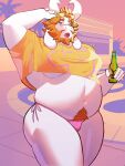 2026 2_horns 5_fingers absurd_res anthro asgore_dreemurr beard belly beverage blonde_beard blonde_eyebrows blonde_facial_hair blonde_hair blue_eyes bottle bovid caprine clothing container crop_top digital_drawing_(artwork) digital_media_(artwork) english_description eyebrows eyewear facial_hair fingers fur goat gta_vi_cover_girl hair heterochromia hi_res holding_beverage holding_bottle holding_container holding_object horn k4non male mammal navel open_mouth pink_clothing pink_thong pink_underwear pubes shirt slightly_chubby slightly_chubby_male solo sunglasses thong topwear undertale_(series) underwear white_body white_fur yellow_clothing yellow_crop_top yellow_eyes yellow_shirt yellow_topwear