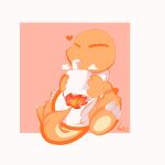 1:1 2021 3_fingers 3_toes ambiguous_gender anthro bendy_straw charmander claws clean_diaper clothed clothing container cup diaper drinking_straw eyes_closed feet fingers fire flaming_tail full-length_portrait generation_1_pokemon heart_symbol hi_res holding_container holding_cup holding_mug holding_object mug multicolored_body nintendo orange_body orange_tail pokemon pokemon_(species) portrait scarf signature simple_background sitting smile solo steam tail three-quarter_view toe_claws toes two_tone_body two_tone_tail typhy wearing_diaper white_claws white_diaper white_scarf white_toe_claws yellow_body yellow_tail