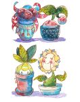  blush cherubi closed_eyes closed_mouth commentary english_commentary flower_pot gloom_(pokemon) grass_type_theme_(pokemon) in_pot in_vase merrinou no_humans o_o open_mouth petilil pokemon pokemon_(creature) pokemon_focus simple_background smile sunflora third-party_source tumblr_username vase white_background 