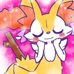 1:1 2024 ambiguous_anthro ambiguous_gender annyui0611 anthro biped blush blush_stickers bow_ribbon braixen canid closed_smile digital_drawing_(artwork) digital_media_(artwork) eyelashes eyes_closed front_view generation_6_pokemon half-length_portrait hand_to_face heart_symbol hi_res mammal mouth_closed nintendo object_in_tail pokemon pokemon_(species) portrait simple_background smile solo stick stick_in_tail tail