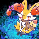 1:1 2024 accessory ambiguous_anthro ambiguous_gender annyui0611 anthro biped blush blush_stickers braixen canid digital_drawing_(artwork) digital_media_(artwork) digitigrade dipstick_tail flower flower_in_hair front_view full-length_portrait generation_6_pokemon hair hair_accessory hands_together hi_res high-angle_view looking_at_viewer looking_up looking_up_at_viewer mammal markings nintendo object_in_tail plant pokemon pokemon_(species) portrait simple_background snout solo standing stick stick_in_tail tail tail_markings