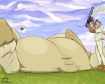 5:4 anthro arthropod balls beetle big_balls big_penis chainsaw charn_the_tiger_(charn) cheesecake_(joyhouser) clothing cloud detailed_background duo exoskeleton feet felid flower food foot_fetish fruit genitals grass hi_res huge_balls huge_penis hyper hyper_balls hyper_genitalia hyper_penis imminent_castration imminent_cbt insect joyhouser lying male mammal melon multicolored_body on_back pantherine penis plant power_tool raphe_(anatomy) sleeping sleeping_nude smile smiling_at_another standing tiger tools watermelon white_clothing yellow_body