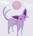  animal_ears bluemoon_shhh cat_ears cloud colored_skin commentary espeon highres looking_at_viewer multiple_tails no_mouth pink_fur pink_skin pokemon pokemon_(creature) pokemon_focus purple_eyes star_(sky) star_(symbol) tail two_tails 